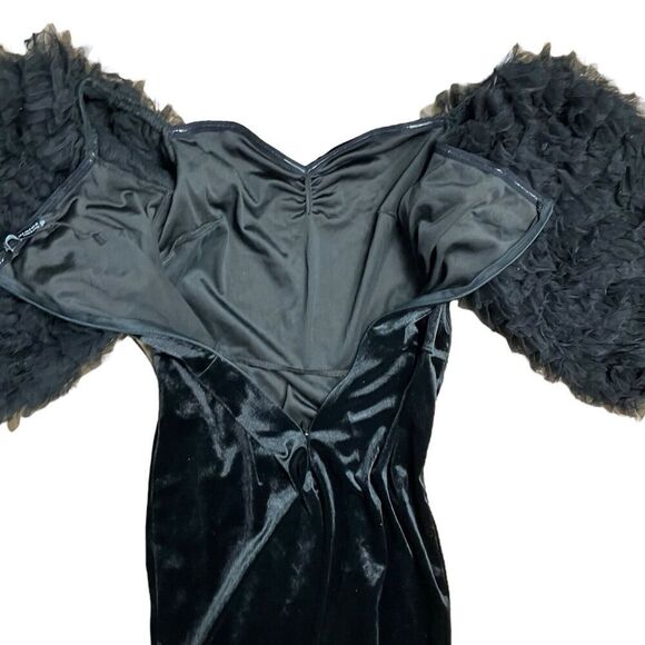 ZARA Dress S Black Velvet Tulle Balloon Sleeves 8351/253 FW22 Mini Off Shoulder - Picture 13 of 16